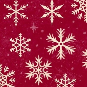 (Large Scale) Snowflakes on Cranberry Red Chalkboard | Winter Christmas Snowing Textured