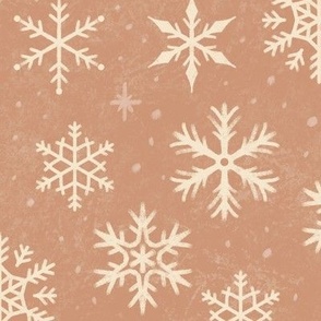 (Large Scale) Snowflakes on Caramel Taupe Chalkboard | Winter Christmas Snowing Textured