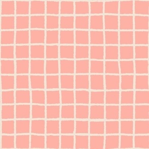Doodle Grids Gingham in Peach Pearl Pink Beige Line
