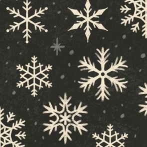 (Large Scale) Snowflakes on Soft Black Chalkboard | Winter Christmas Snowing Textured