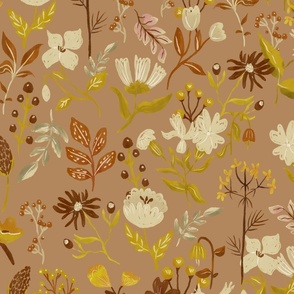 Ochre and terra cotta Woodland and Meadow Florals_Large