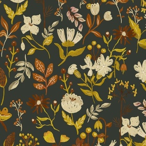 Chocolate Brown cream and terra cotta Woodland and Meadow Florals_Large