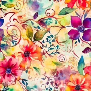 Tropical Flowers - Colorful Summery Floral Watercolor Drawing 
