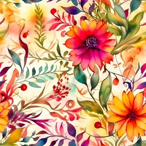 Summery Flowers - Colorful Tropical Floral Watercolor Drawing