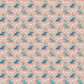  dog vacation bandana | white Labrador retriever | photobombing all vacation pictures | fun novelty summer print | doggy water play | teal green pink cream coral pink flamingo  jewel tones | small