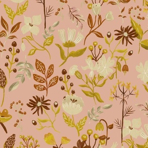 Blush Pink cream and terra cotta Woodland and Meadow Florals_Large