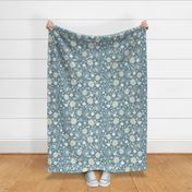 Large  Scale Stylised Botanical Turkish Inspired Trailing Floral in Soft Grey Blue and Cream