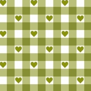 Gingham Olive Green with Hearts