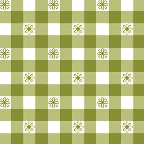 Gingham Olive Green with Daisy