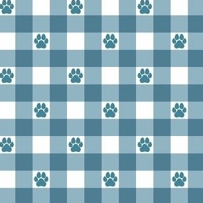 Gingham Light Blue with Paw Print