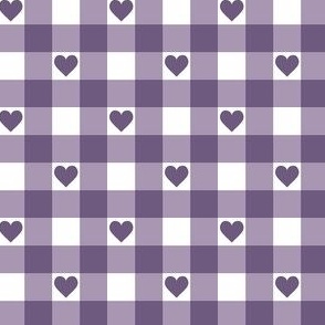 Gingham Purple with Hearts 