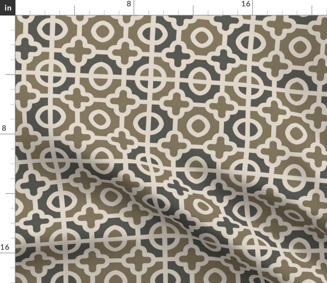 Quatrefoil moroccan tile  in mushroom and oyster brown