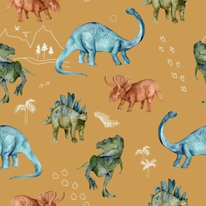 Watercolor Dinosaurs Rust - Jumbo - Wallpaper