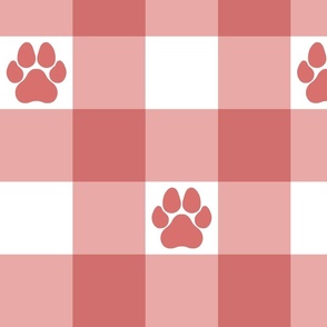 Gingham Coral Pink with Paw Print Large
