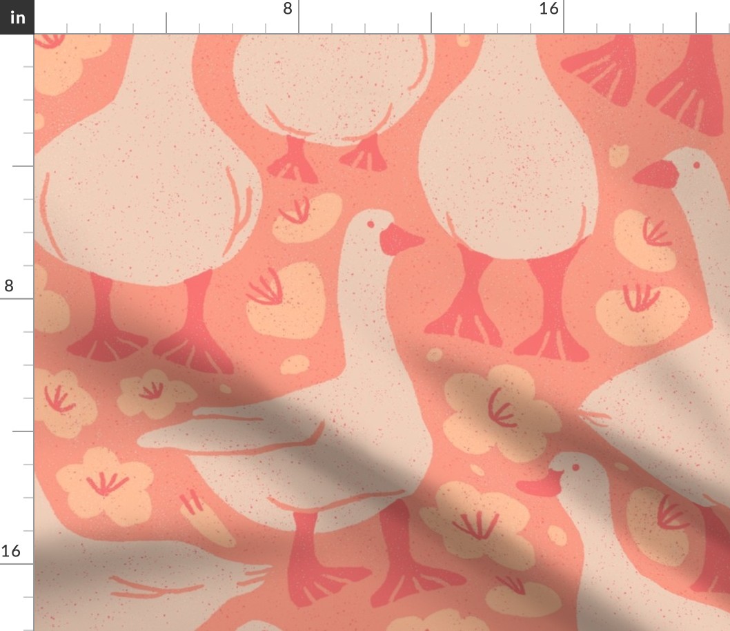 Geese farm animals cherry blossom light pink | Large