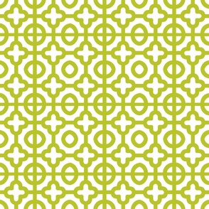 Moroccan quatrefoil  tile - moss  green and white