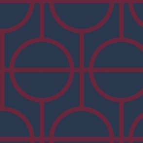 Circles / lattice / modern / maroon / navy / large scale