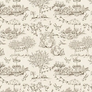 Lemonade Garden Party Toile (Brown and Beige) (Small Scale)(5.25/6")