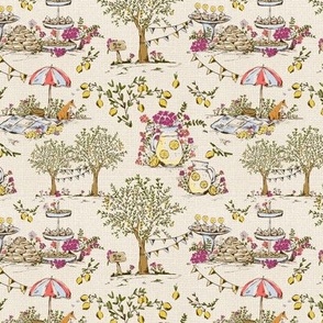 Lemonade Garden Party Toile (Hot Pink) (Small Scale)(5.25/6")