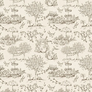 Lemonade Garden Party Toile (Brown and Beige) (Large Scale)(10.5"/12")