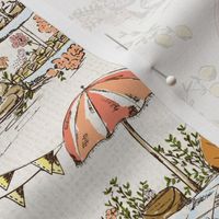 Lemonade Garden Party Toile (Peach) (Large Scale)(10.5"/12")