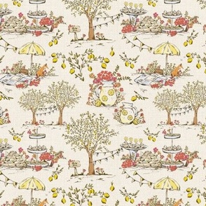 Lemonade Garden Party Toile (Orange) (Small Scale)(5.25/6")