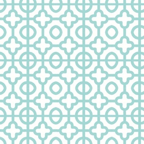 Quatrefoil Moroccan Trellis -  turquoise and white 