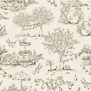 Lemonade Garden Party Toile (Brown and Beige)(Jumbo/Oversized)(24")