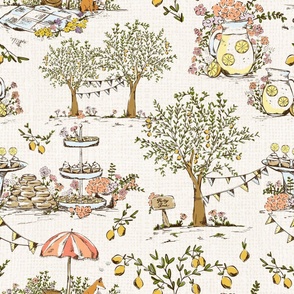 Lemonade Garden Party Toile (Peach)(Jumbo/Oversized)(24")