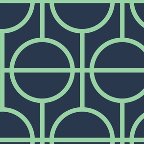 Circles / lattice / modern / light green / navy / large scale