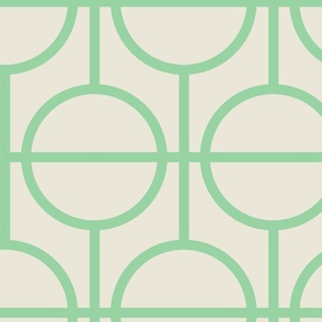 Circles / lattice / modern / light green / cream / large scale