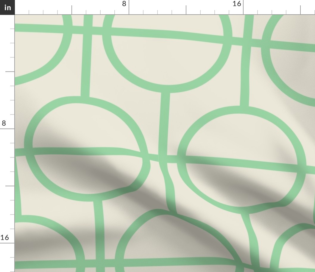 Circles / lattice / modern / light green / cream / large scale