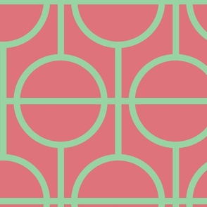 Circles / lattice / modern / light green / rose / large scale