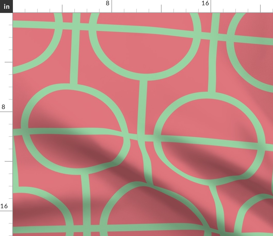 Circles / lattice / modern / light green / rose / large scale