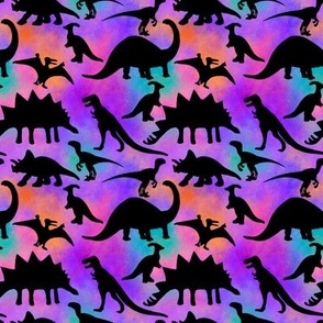 Dinosaur Silhouettes Black on Watercolor 