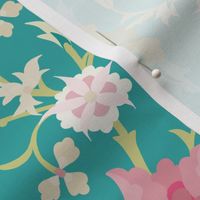 Large Scale Stylised Botanical Turkish Inspired Trailing Floral in Pink and Turquoise