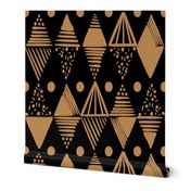 Caribbean Geometric Essence, Black, Mustard Gold, Large 