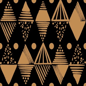 Caribbean Geometric Essence, Black, Mustard Gold, Large 