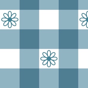 Gingham Light Blue with Daisy Large