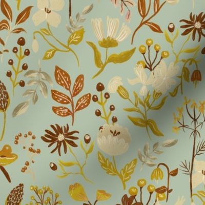 Gray green cream and terra cotta Woodland and Meadow Florals Medium 