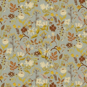 Slate gray cream and terra cotta Woodland and Meadow Florals medium