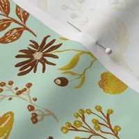 Green gold Cream and terra cotta Woodland and Meadow Florals medium 