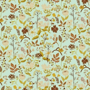 Green gold Cream and terra cotta Woodland and Meadow Florals medium 