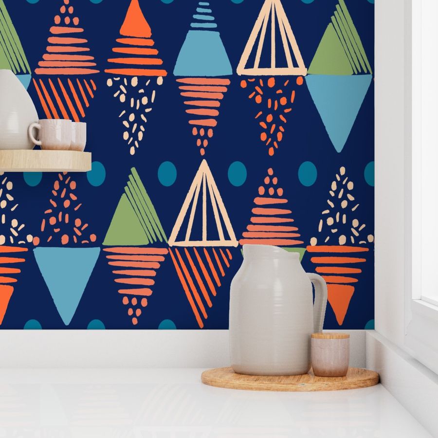 Caribbean Geometric Vibes: Navy Blue, Large