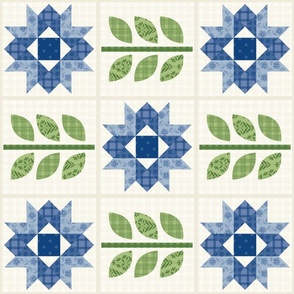 Horizontal Blue Star Flower Cheater Quilt Blocks