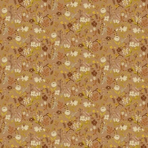 Ochre Cream and terra cotta Woodland and Meadow Florals_ small