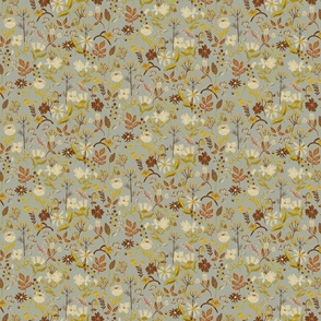 Slate gray Cream and terra cotta Woodland and Meadow Florals_ Small