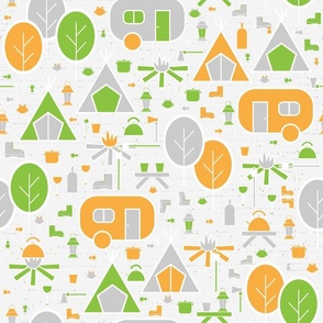 Camping in the Woods - Green and Orange - Retro - Woodland - Cabincore - Travel - Road Trip - Summer - Bonfire - Campfire