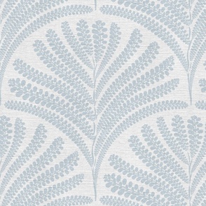 Damask with fern fans light blue / Instinct on off white linen  - medium scale