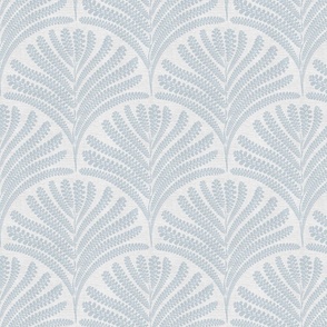 Damask with fern fans light blue / Instinct on off white linen  - small scale